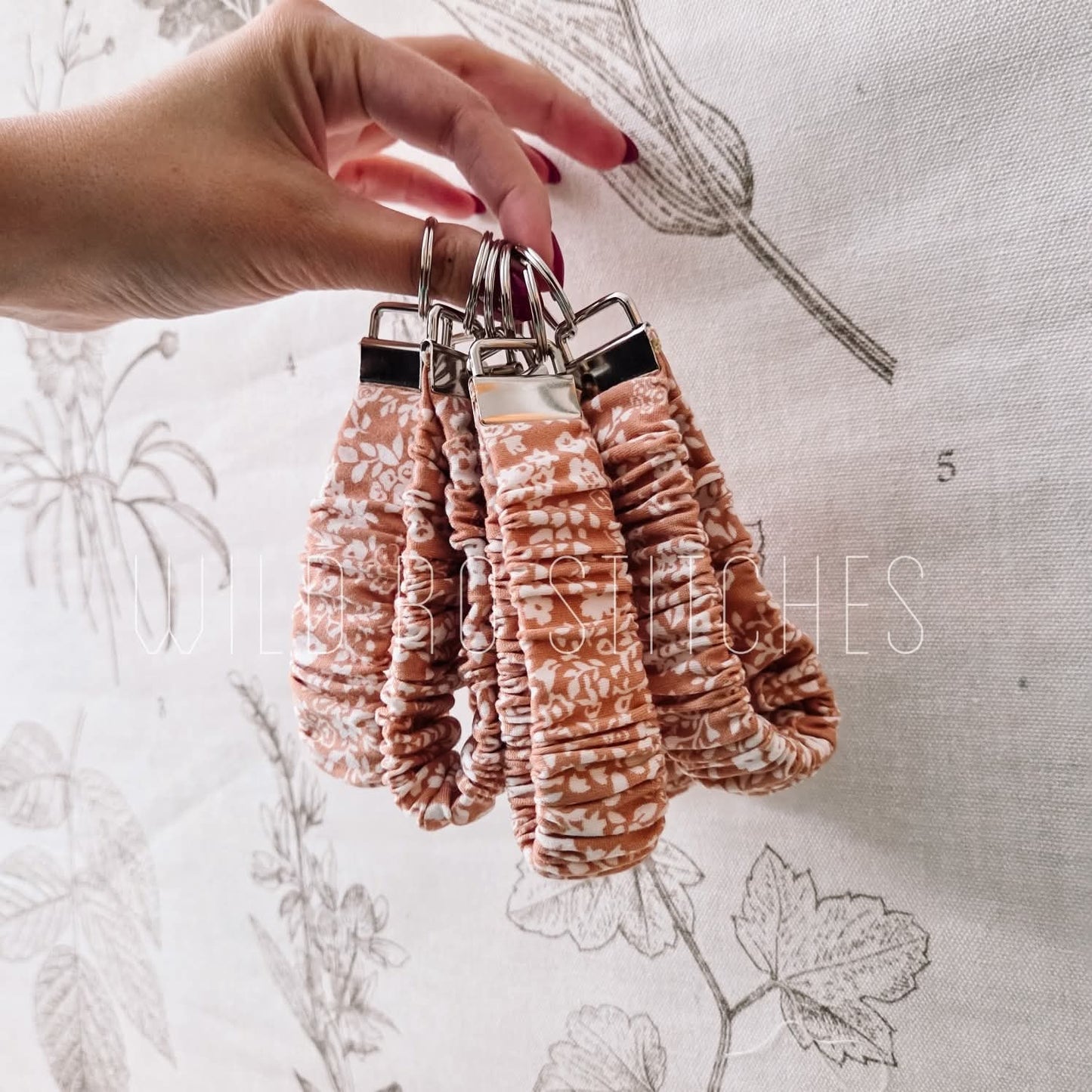 Mauve Floral Scrunchie Keychain