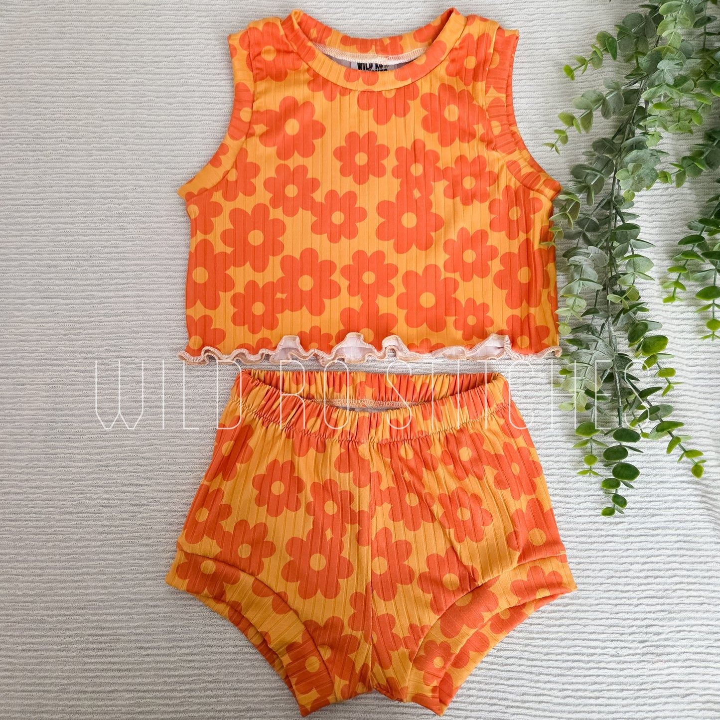 Orange Floral Crop Tank Set