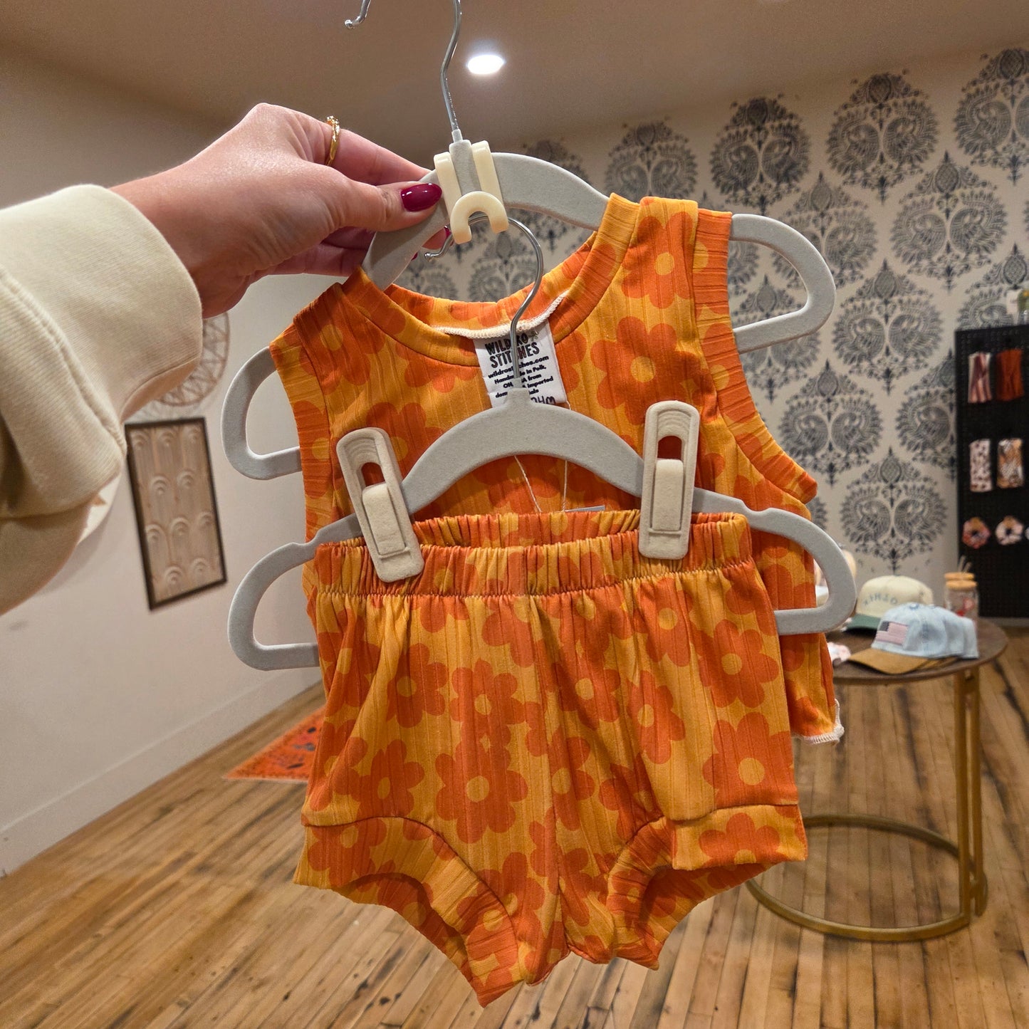 Orange Floral Crop Tank Set